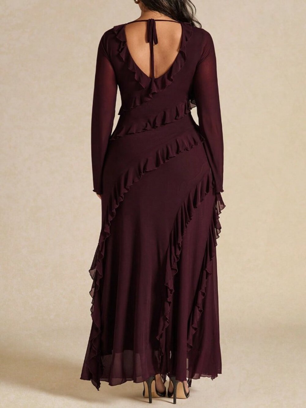 Purple Elegant Women's Ruffle Hem V-Neck Maxi Dress - Picture 2 of 6